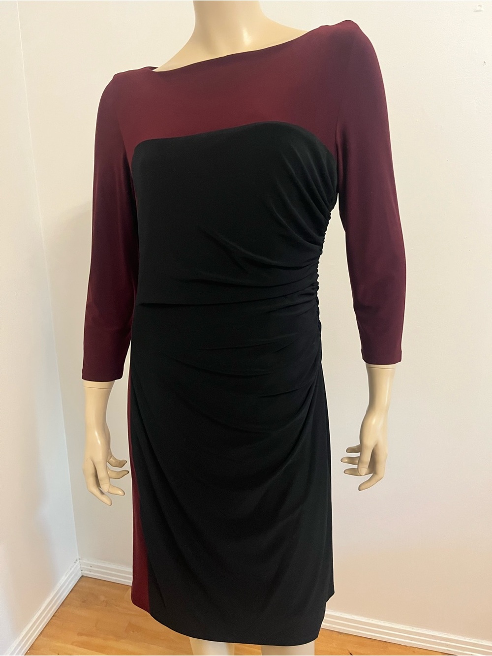 Ralph Lauren Burgundy and Black Long Sleeve Sheath Dress
